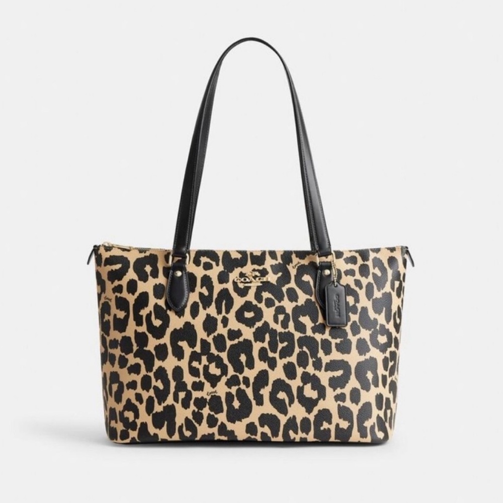 Coach Black and Tan Gallery Tote Bag with Leopard Print! NEW